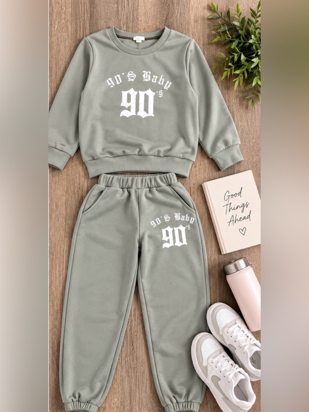 Girls 2 Piece 90s Baby Sweatshirt Jogger Set Gray Streetwear Size 9Y